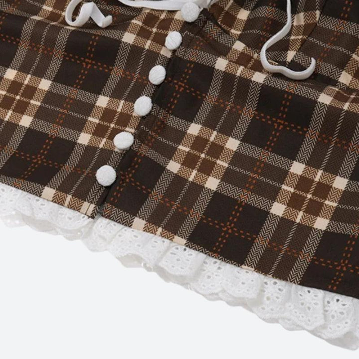 Vintage Plaid Halter Neck Top - Vedlit