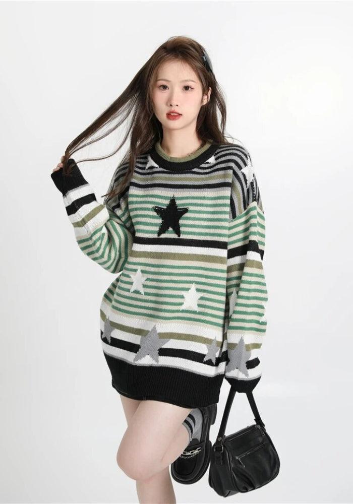 Vintage Star Printed Knit Sweater - Vedlit