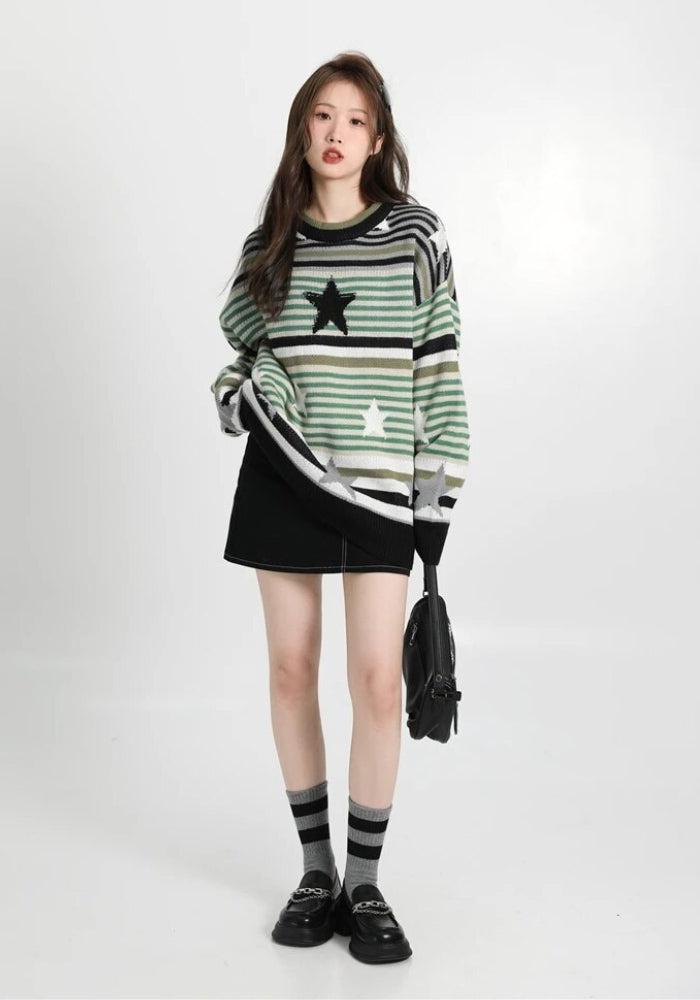 Vintage Star Printed Knit Sweater - Vedlit