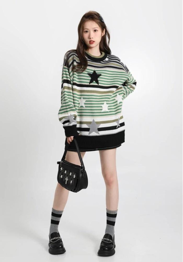 Vintage Star Printed Knit Sweater - Vedlit