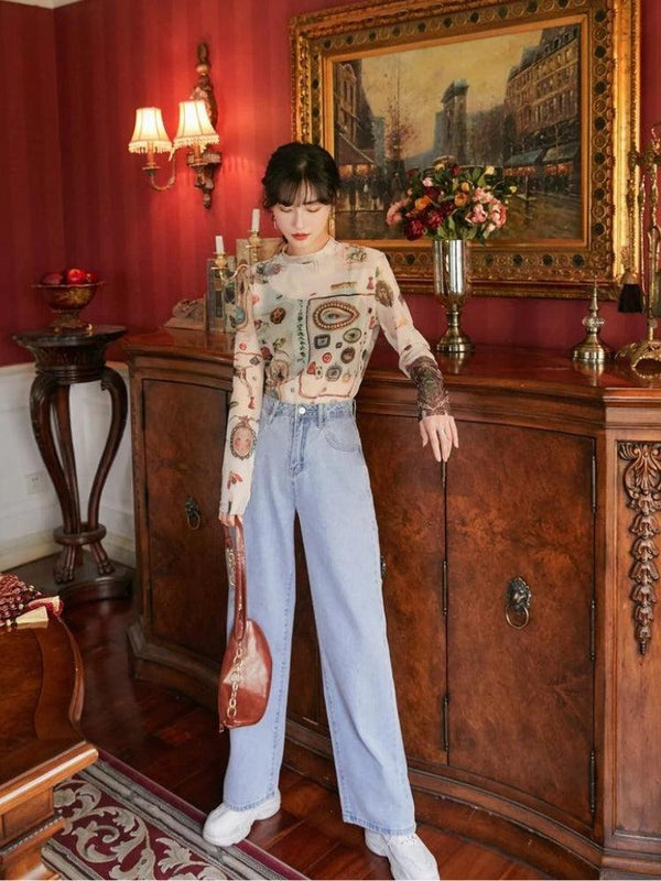 Vintage Symbols Sheer Top - Vedlit