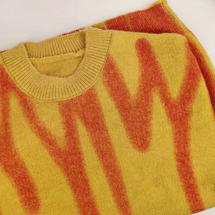 Wavy Line Design Knitted Sweater - Vedlit