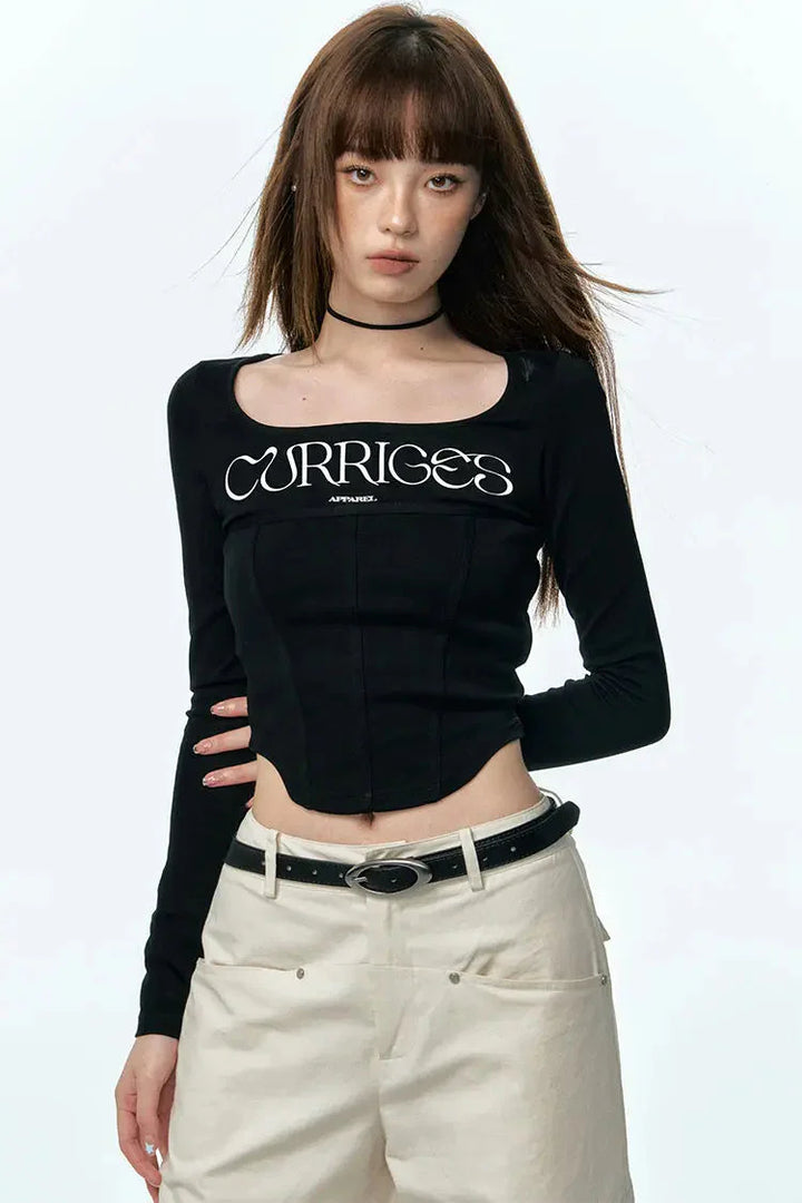 Wide Neck Corset Crop Top - Vedlit