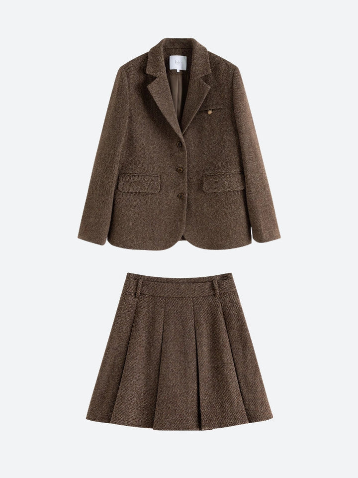 Wool Blazer Jacket & Mini Skirt Two Piece Set - Vedlit