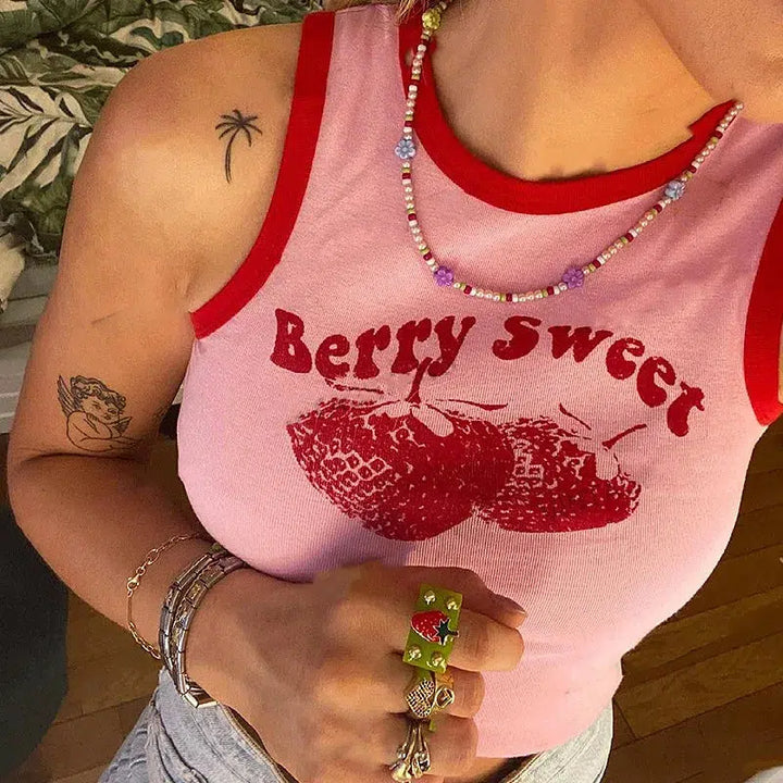 Y2K Berry Sweet Crop Top - Vedlit