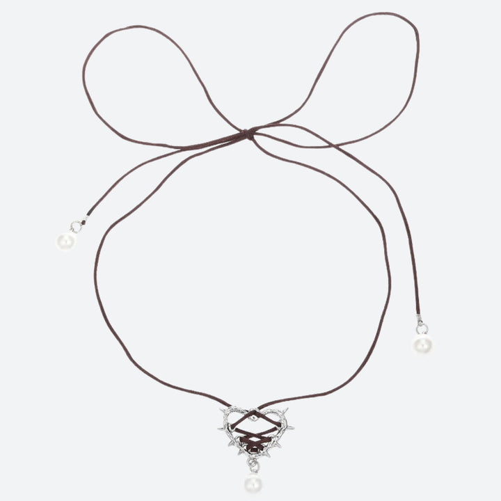 Y2K Coquette Barbed Heart Bow Tie Necklace - Vedlit