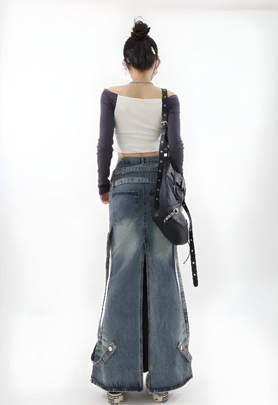 Y2K Denim Maxi Skirt - Vedlit