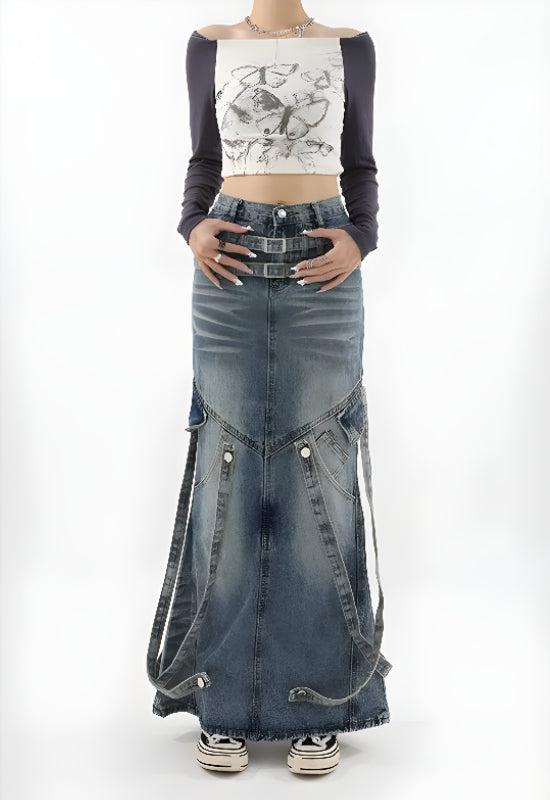 Y2K Denim Maxi Skirt - Vedlit