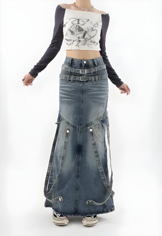 Y2K Denim Maxi Skirt - Vedlit