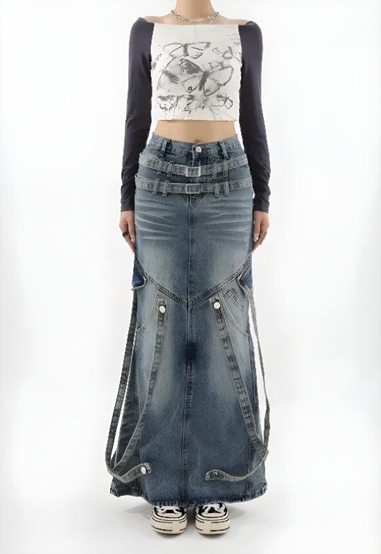 Y2K Denim Maxi Skirt - Vedlit