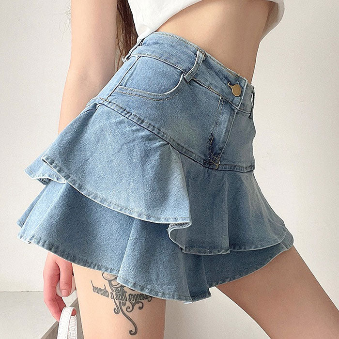Y2K Denim Ruffled Skirt - Vedlit