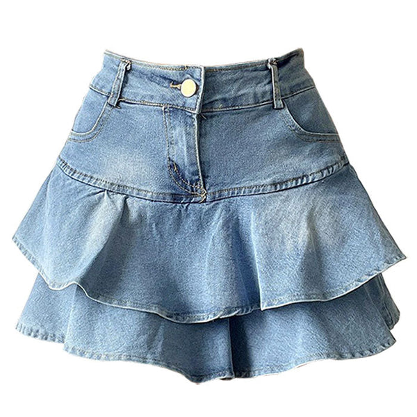 Y2K Denim Ruffled Skirt - Vedlit