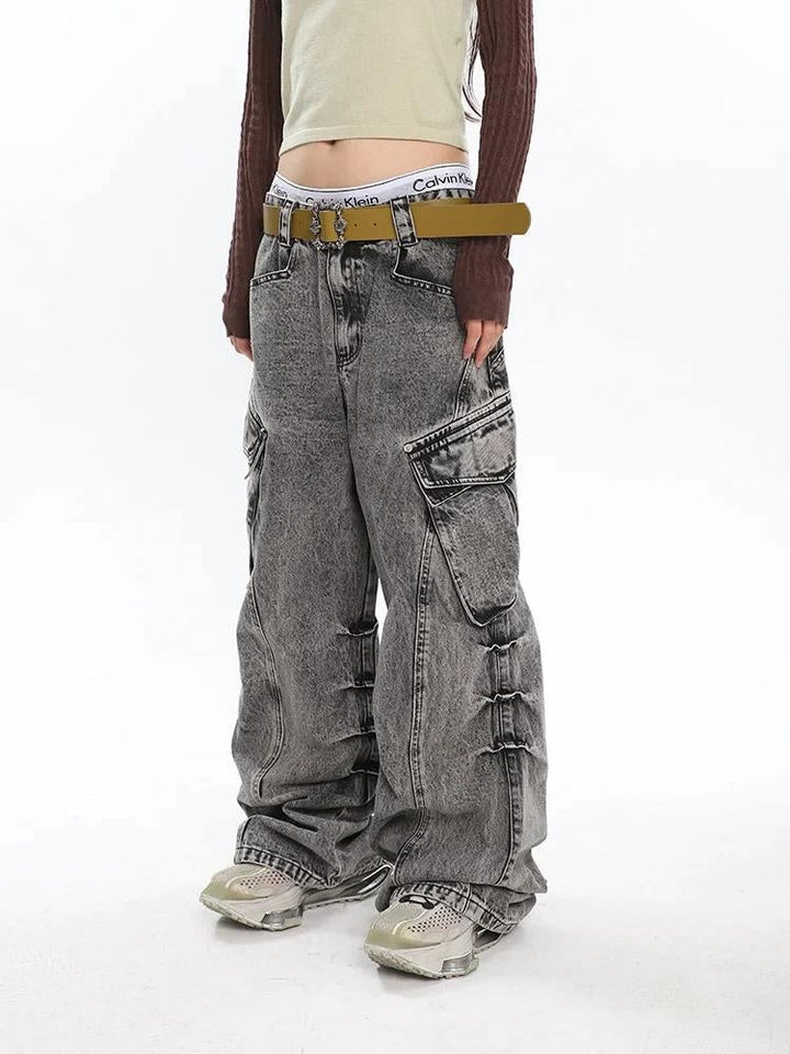 Y2K Distressed Big Pockets Cargo Jeans - Vedlit