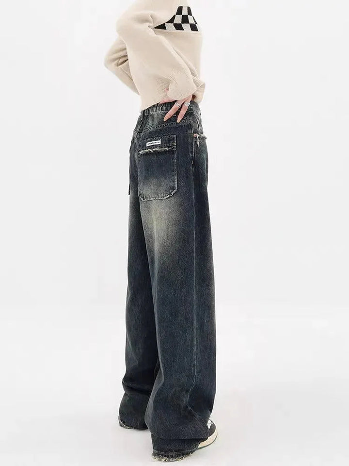 Y2K Distressed Pocket Wide Leg Jeans - Vedlit