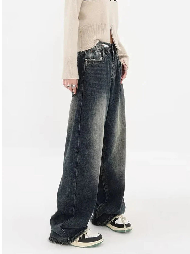 Y2K Distressed Pocket Wide Leg Jeans - Vedlit