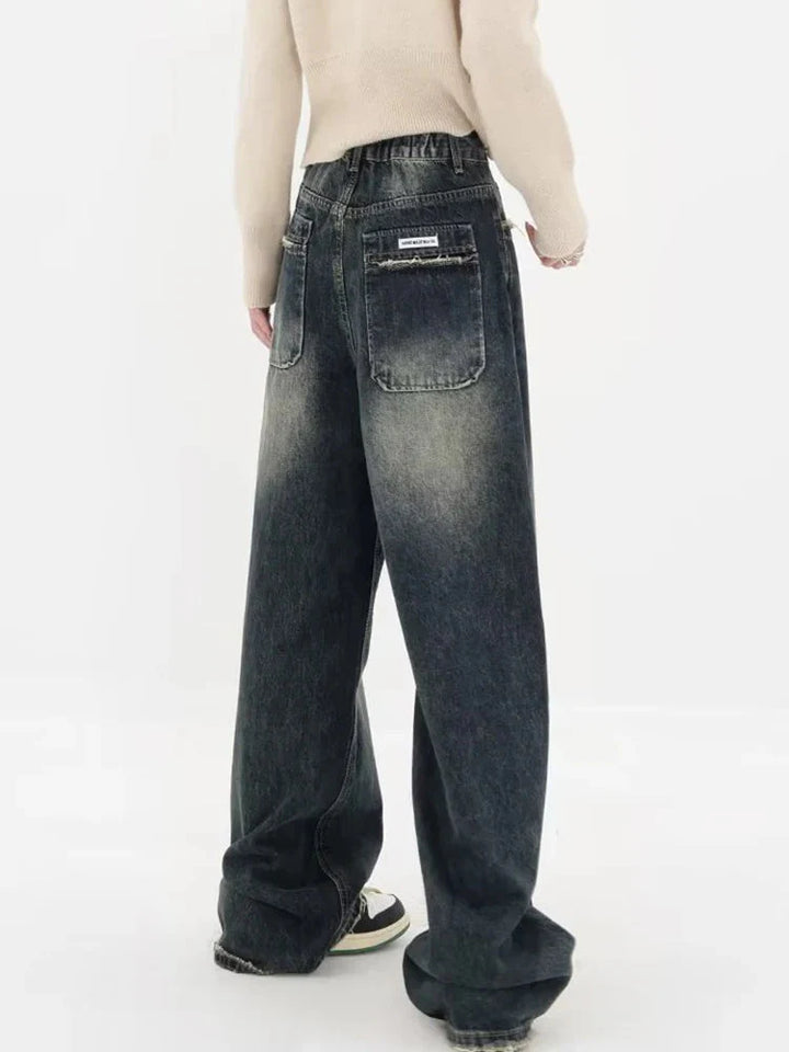 Y2K Distressed Pocket Wide Leg Jeans - Vedlit