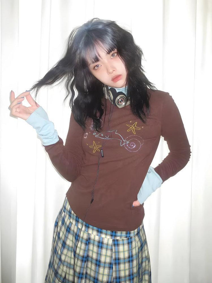 Y2K Dolphin Turtleneck Top - Vedlit