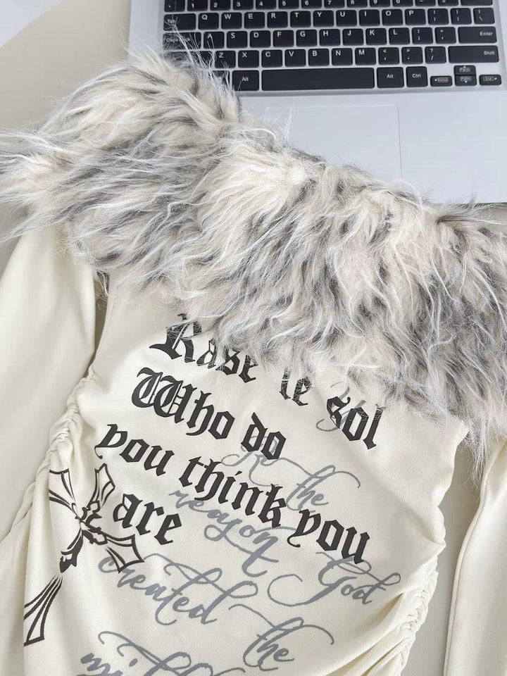 Y2K Faux Fur Collar Top - Vedlit