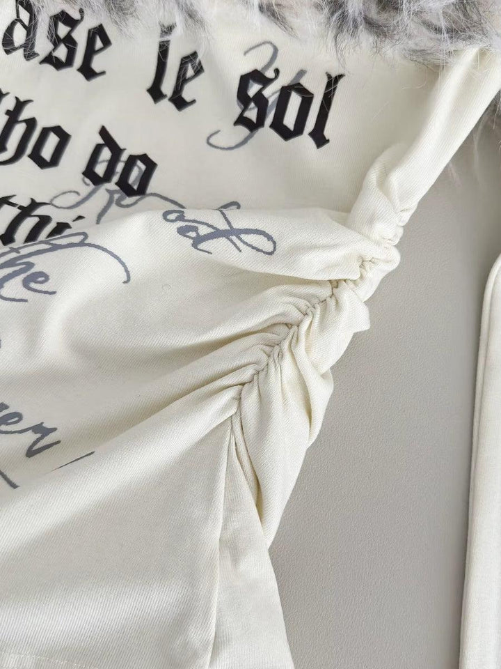 Y2K Faux Fur Collar Top - Vedlit