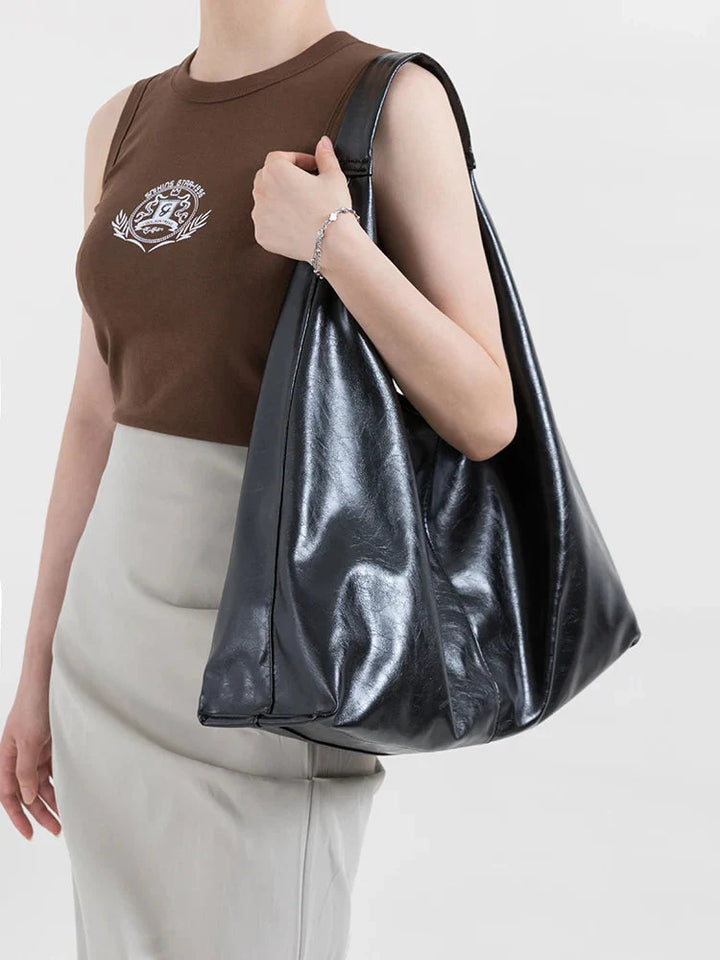 Y2K Faux Patent Leather Hobo Bag - Vedlit