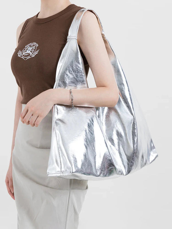 Y2K Faux Patent Leather Hobo Bag - Vedlit