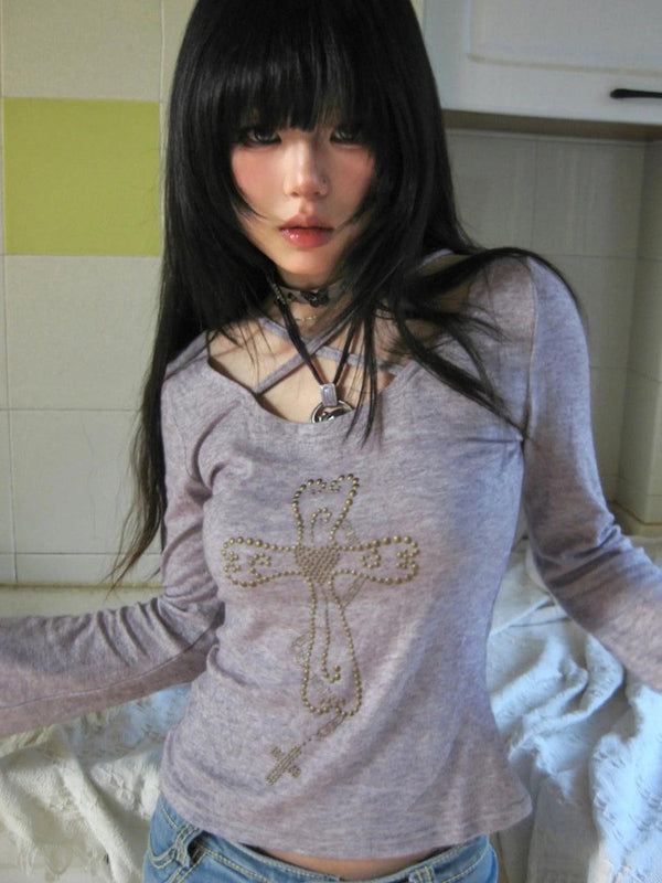 Y2K Golden Cross Top - Vedlit