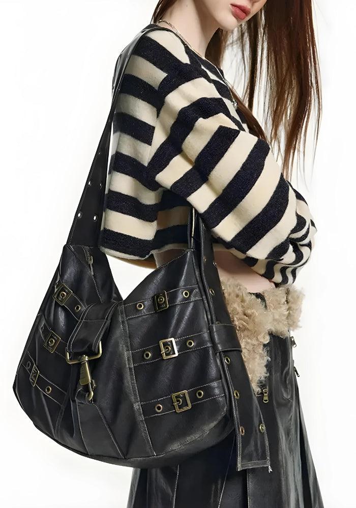 Y2K Grunge Faux Leather Belted Bag - Vedlit