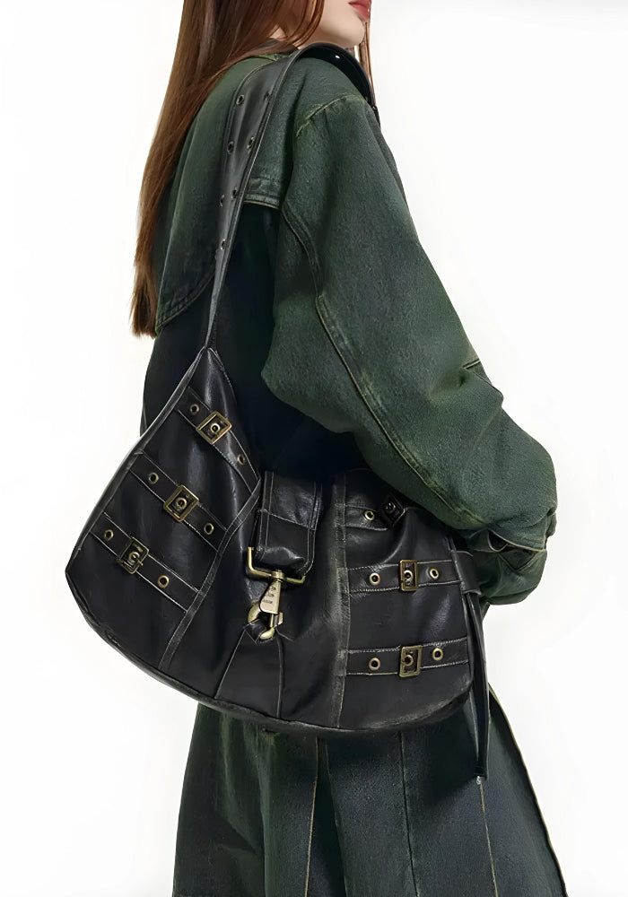 Y2K Grunge Faux Leather Belted Bag - Vedlit