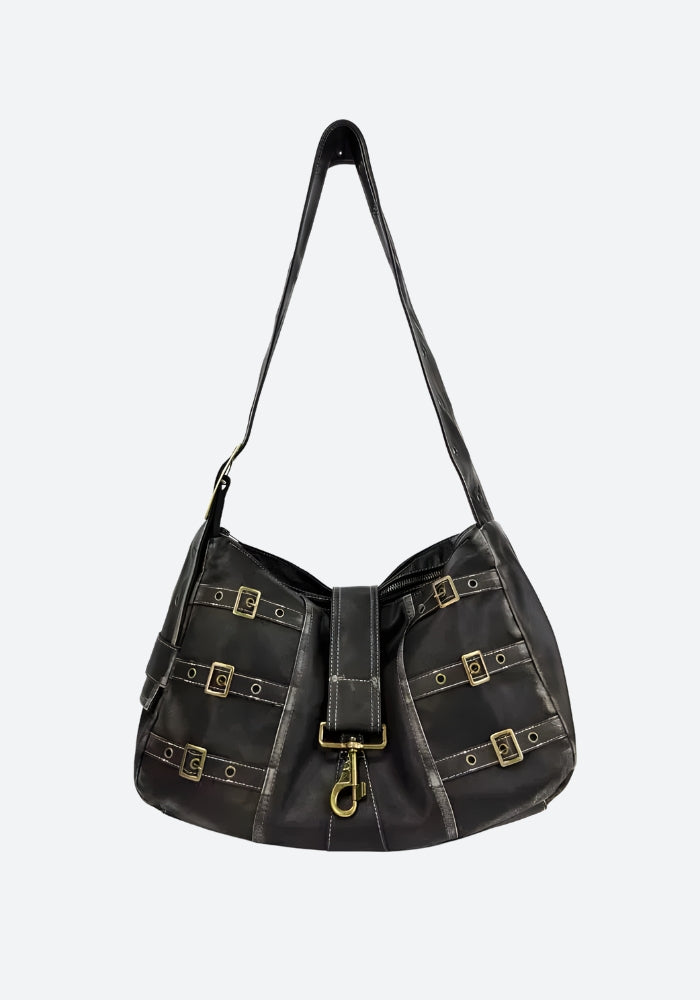 Y2K Grunge Faux Leather Belted Bag - Vedlit