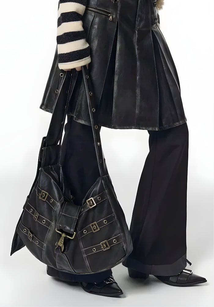 Y2K Grunge Faux Leather Belted Bag - Vedlit