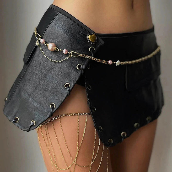 Y2K Grunge Faux Leather Mini Skirt - Vedlit