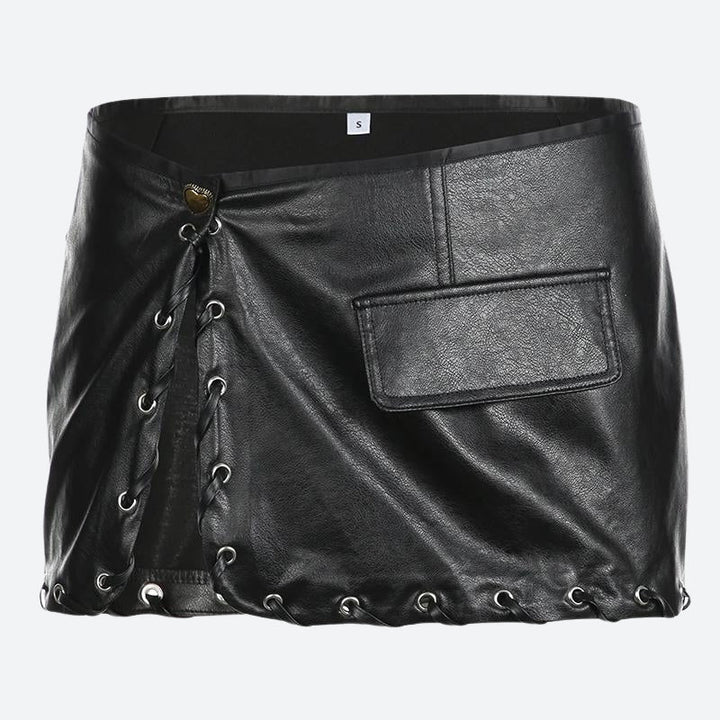 Y2K Grunge Faux Leather Mini Skirt - Vedlit