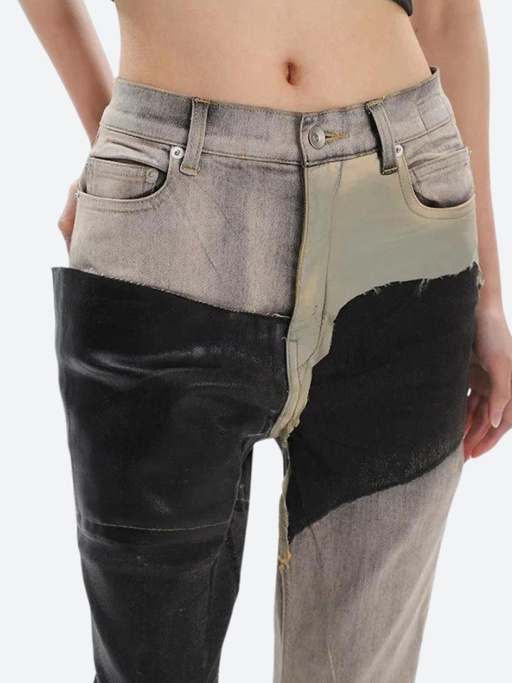 Y2K Grunge Patchwork Flare Pants - Vedlit