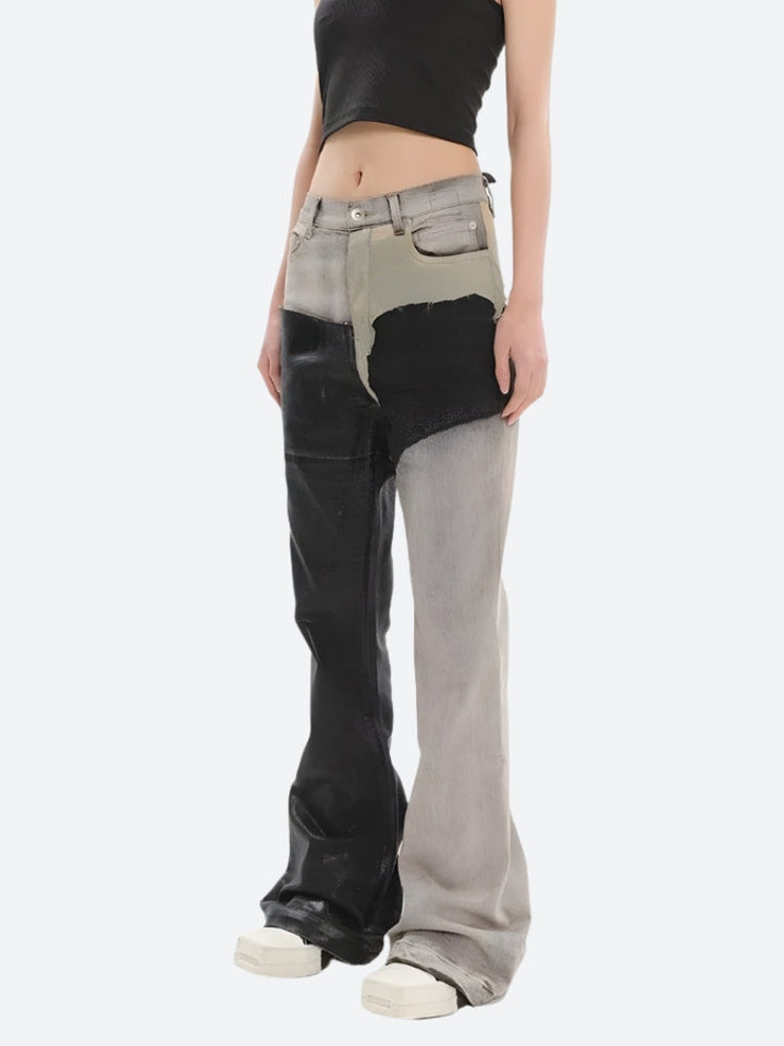 Y2K Grunge Patchwork Flare Pants - Vedlit