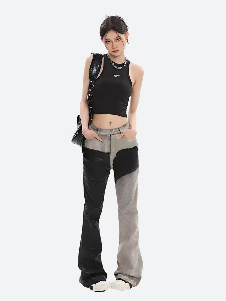 Y2K Grunge Patchwork Flare Pants - Vedlit