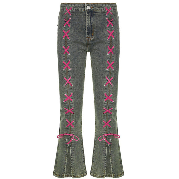 Y2K Lace Up Jeans - Vedlit
