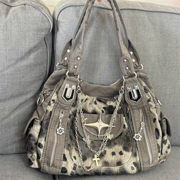 Y2K Leopard Faux Fur Bag - Vedlit