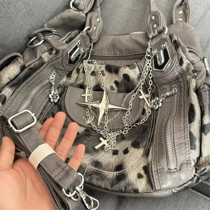 Y2K Leopard Faux Fur Bag - Vedlit