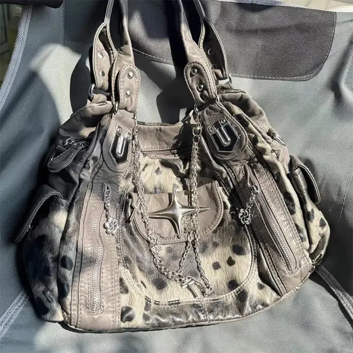 Y2K Leopard Faux Fur Bag - Vedlit