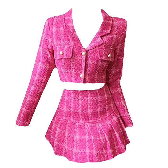 Y2K Pink Tweed Jacket & Skirt Co-Ord - Vedlit
