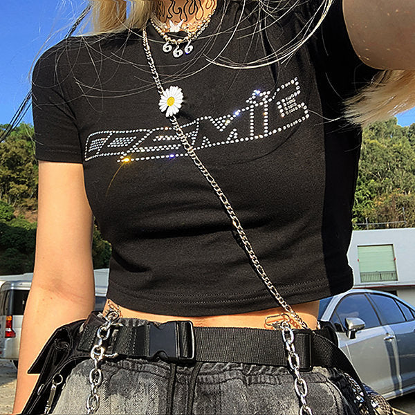 Y2K Rhinestone Cosmic Crop Top - Vedlit