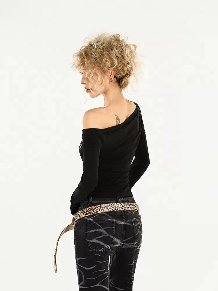 Y2K Rhinestone One Shoulder Top - Vedlit