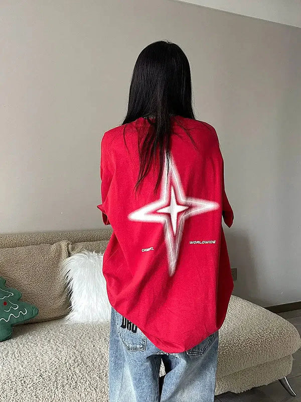 Y2K Shiny Star Worldwide Tee - Vedlit