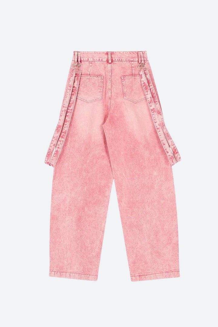 Y2K Soft Girl Double Belted Baggy Jeans - Vedlit