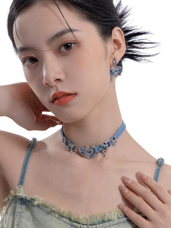 Y2K Sparkle Denim Choker Necklace - Vedlit