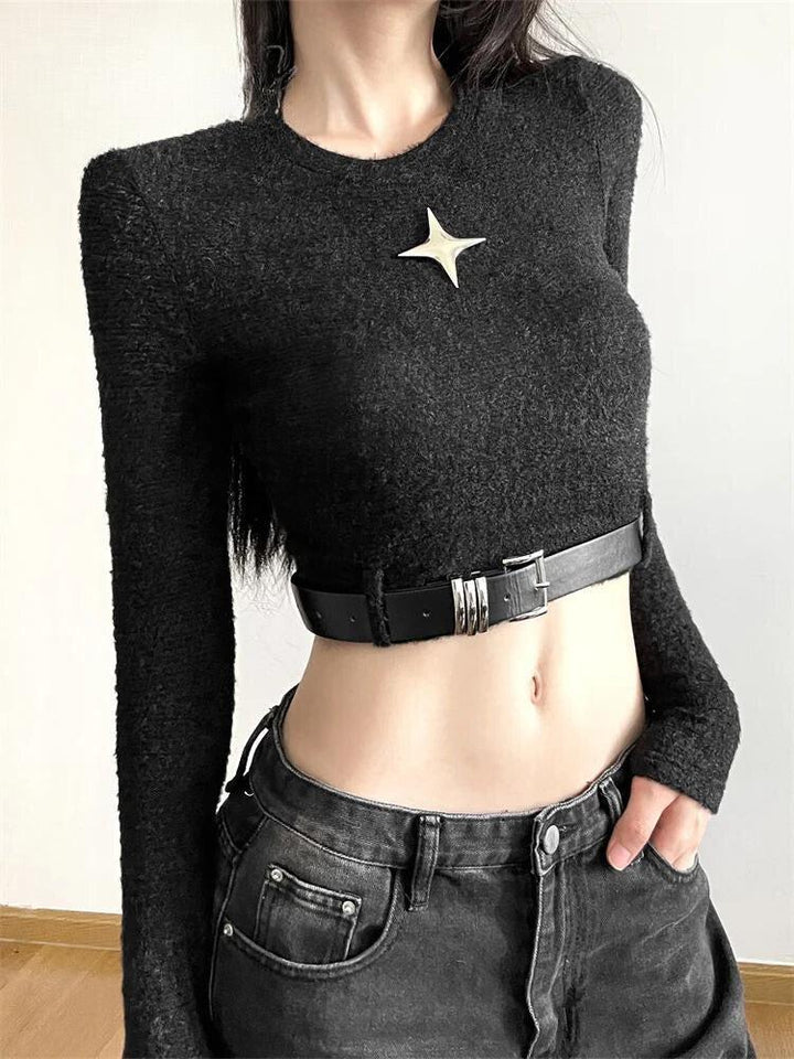 Y2K Star Belted Crop Top - Vedlit