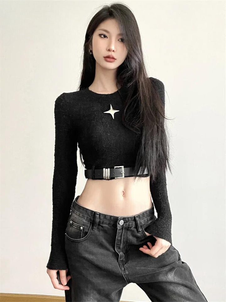 Y2K Star Belted Crop Top - Vedlit