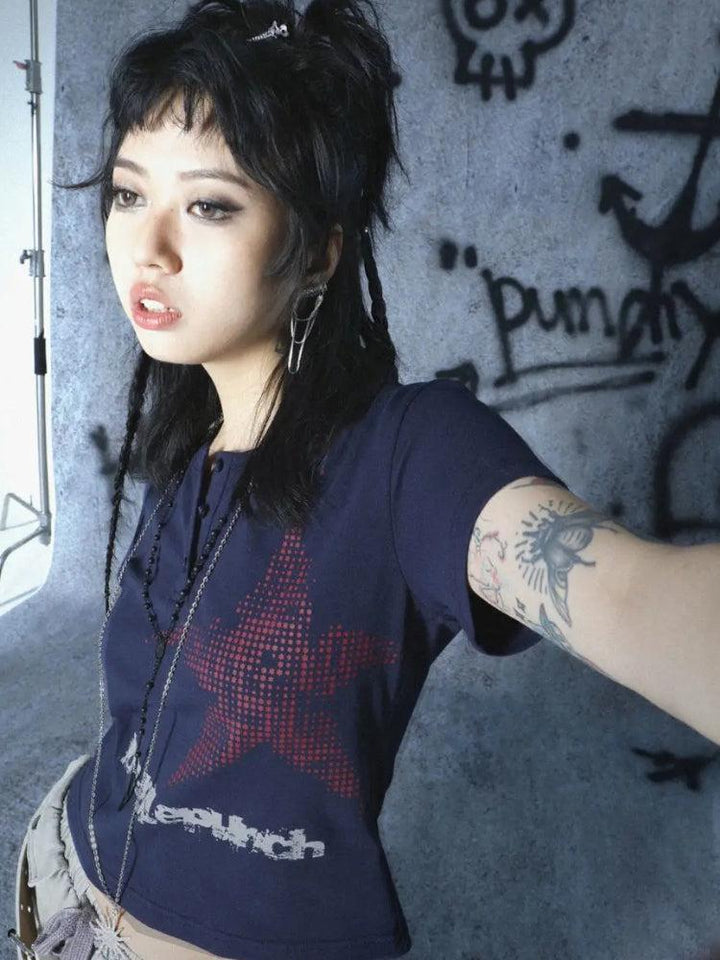 Y2K Star Button-Up Tee - Vedlit
