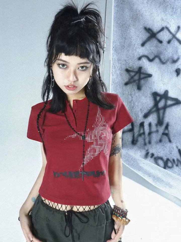 Y2K Star Button-Up Tee - Vedlit
