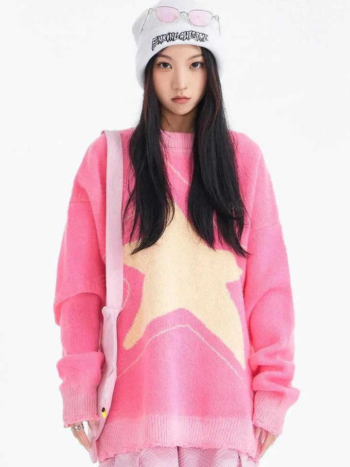 Y2K Star Distressed Sweater - Vedlit
